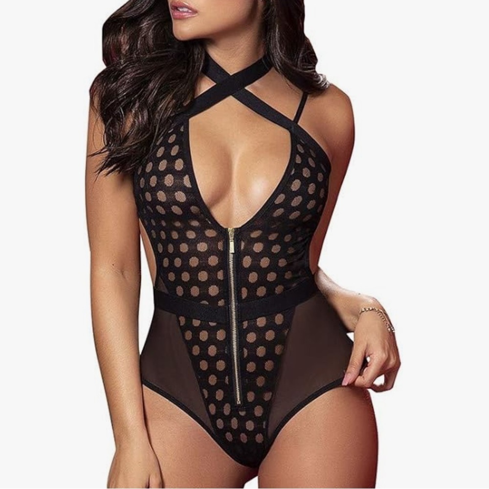 Mapale Black Mesh Bodysuit Size M/L New with Tag